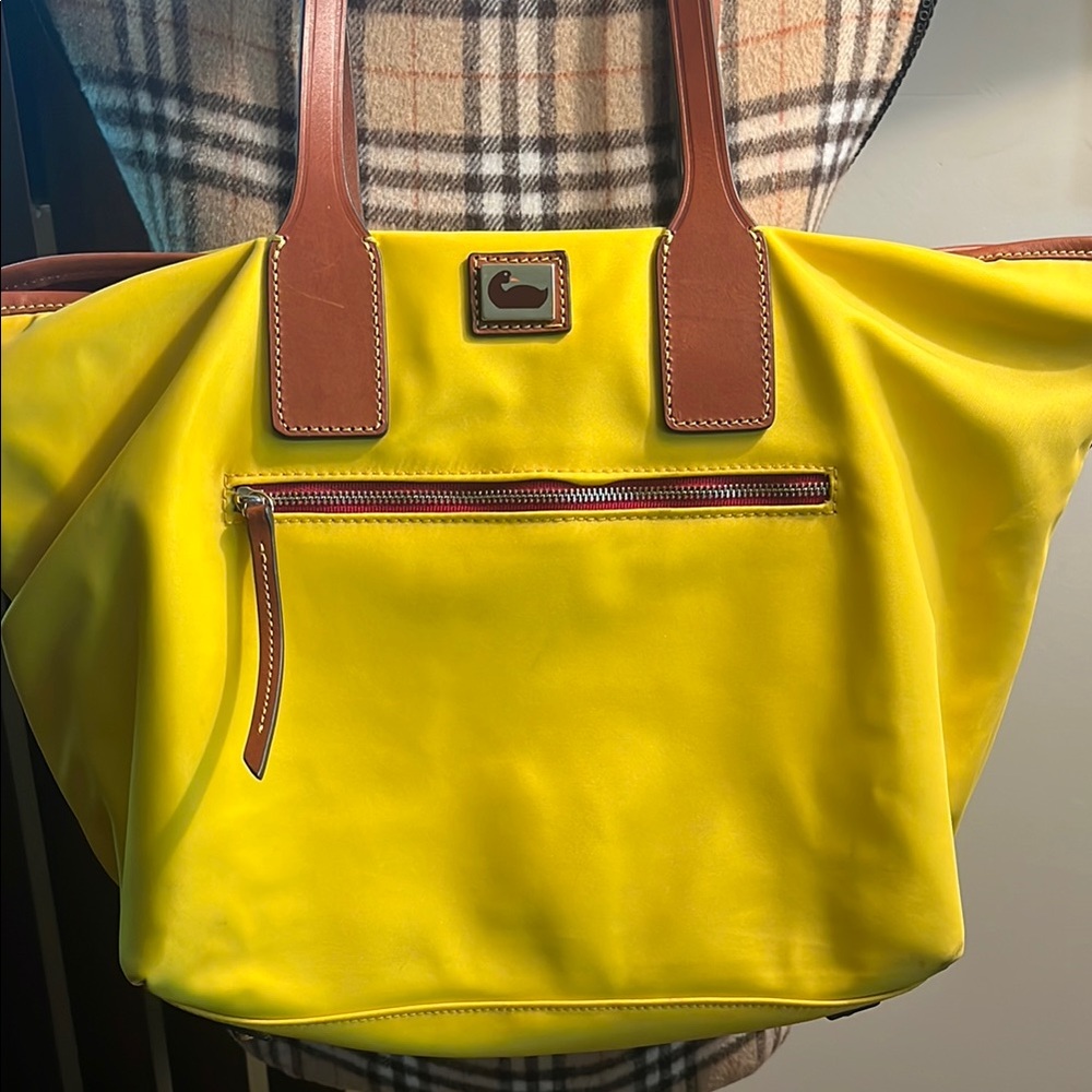 Dooney & Bourke Yellow Tote Bag with Brown Accents